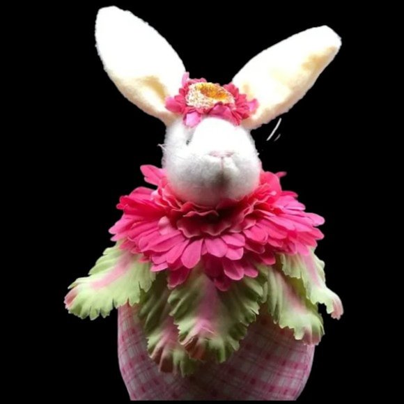 FLORAL RABBIT BUNNY Adorable Plush Bean Base Adjustable Wire Ears Easter Gift - Picture 6 of 15